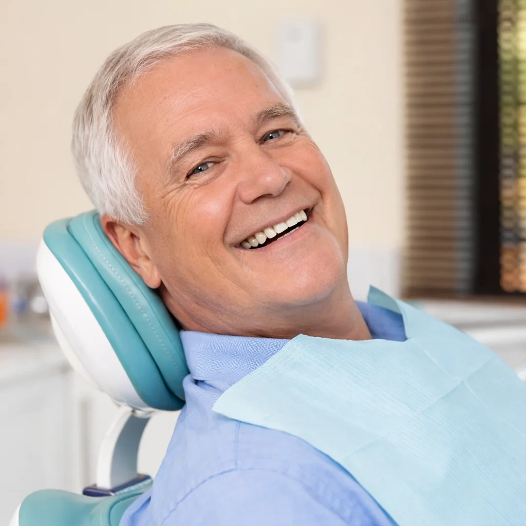 Smiling elderly man in dentist chair